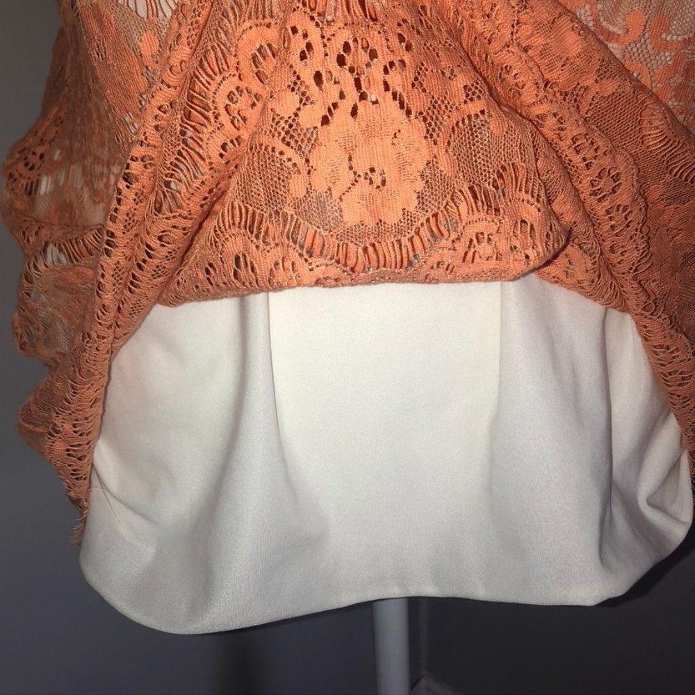 Large Banana Republic Lace Sleeveless Top lined sweet peach color over cream - Picture 3 of 7